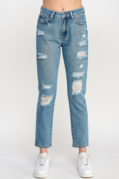 High Rise Distressed Relaxed Straight - All Season Fashion