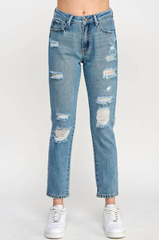 High Rise Distressed Relaxed Straight - All Season Fashion