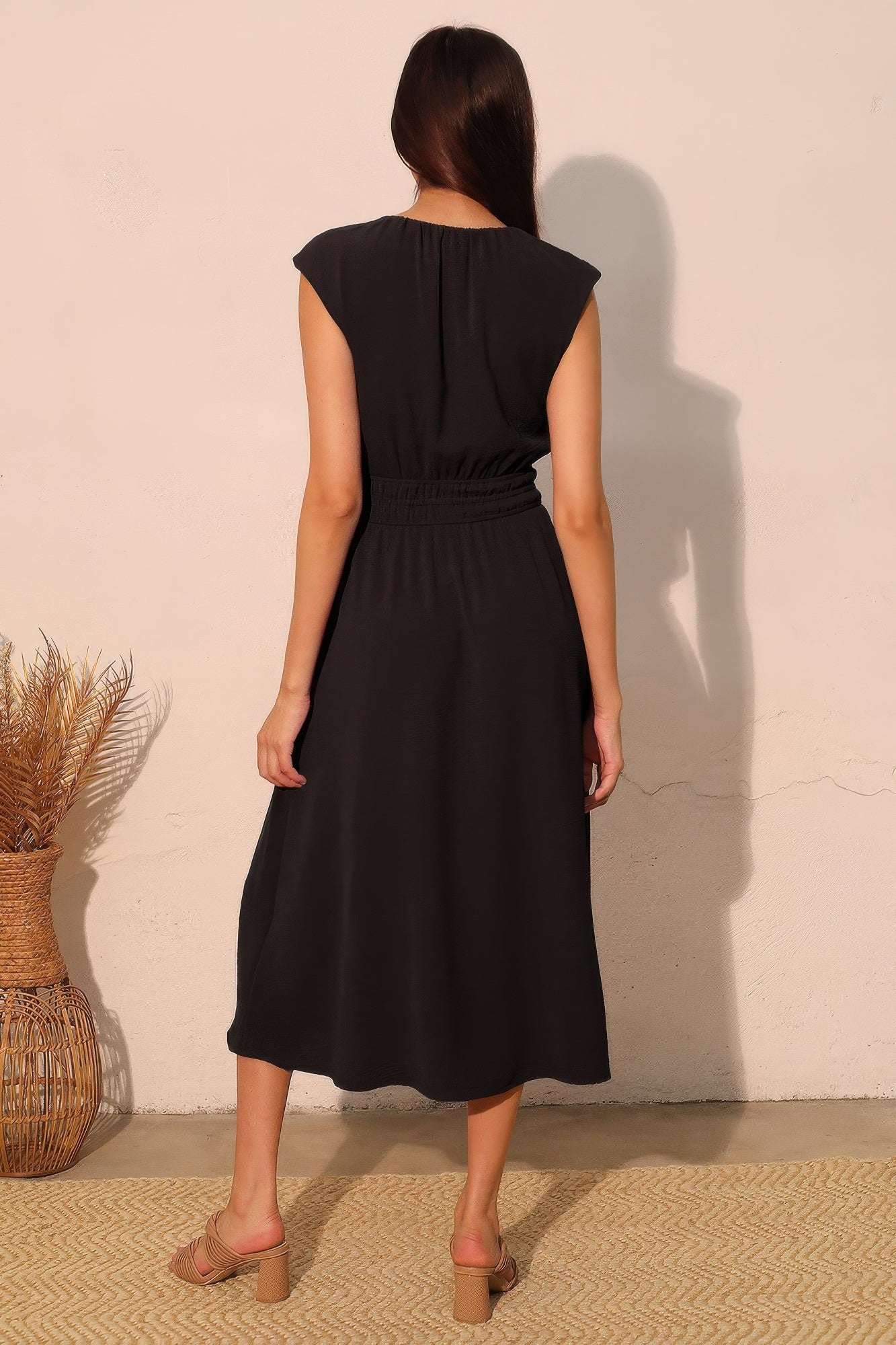 Matte Crepe Ruched Elastic Midi Dress - All Season Fashion