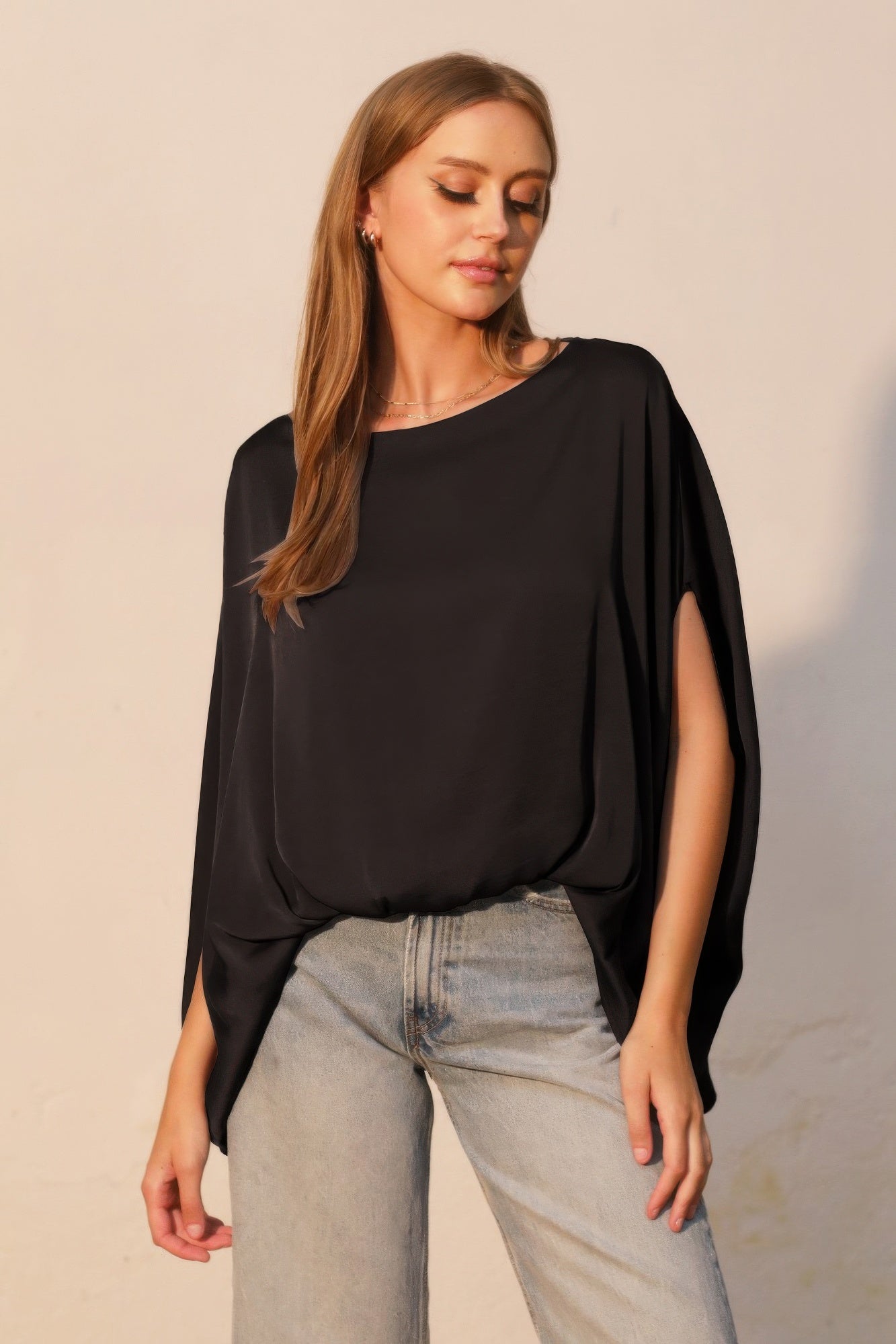 Washed Poly Silk Boat Neck Caftan Top - All Season Fashion