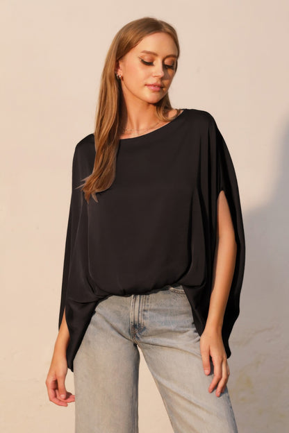 Washed Poly Silk Boat Neck Caftan Top - All Season Fashion