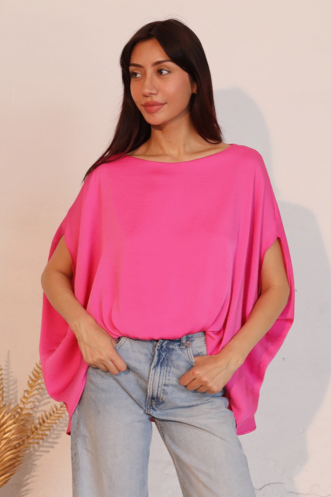 Washed Poly Silk Boat Neck Caftan Top - All Season Fashion