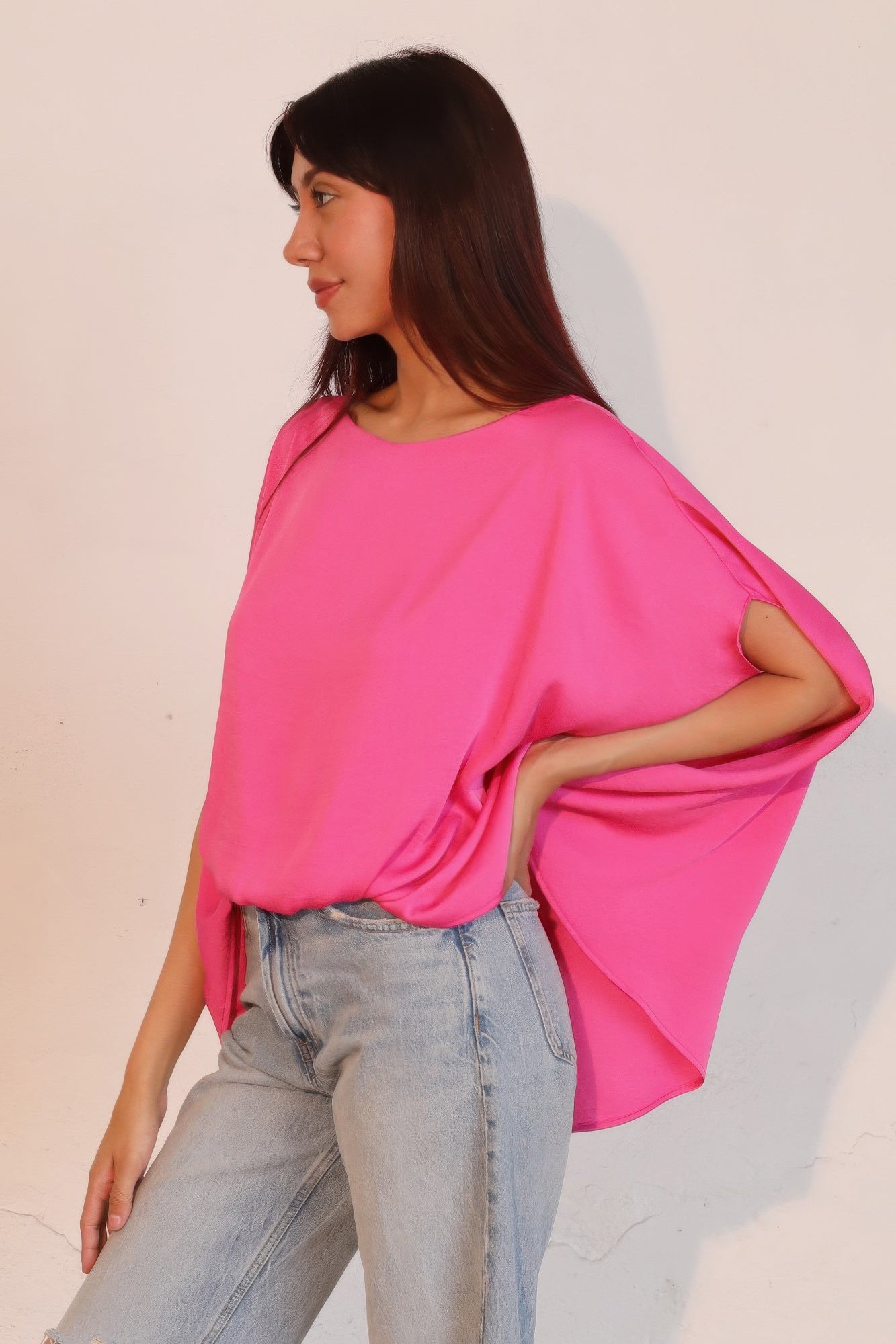 Washed Poly Silk Boat Neck Caftan Top - All Season Fashion