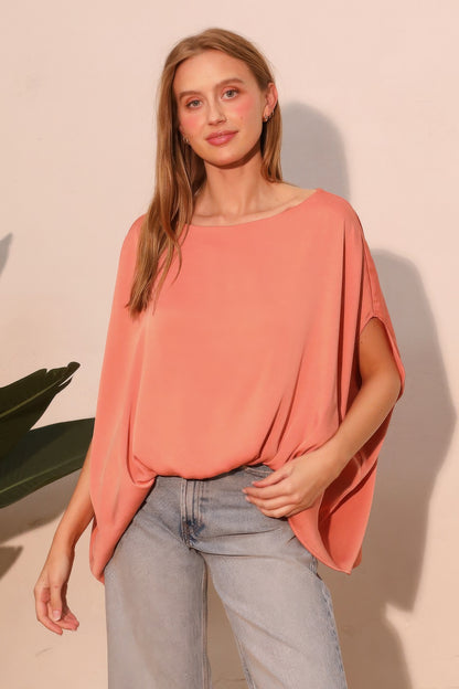 Washed Poly Silk Boat Neck Caftan Top - All Season Fashion
