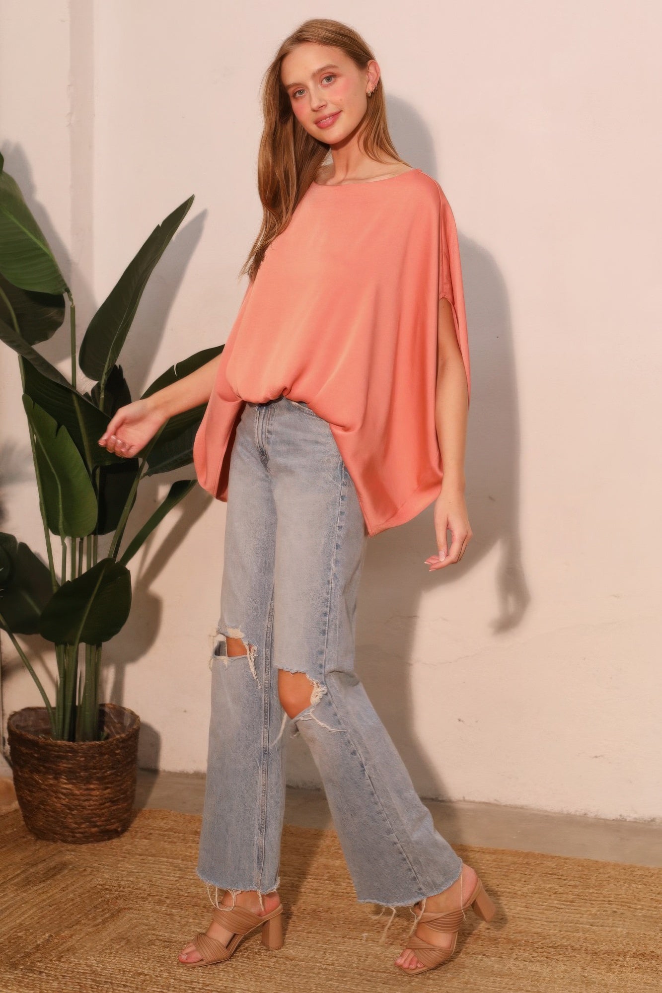 Washed Poly Silk Boat Neck Caftan Top - All Season Fashion