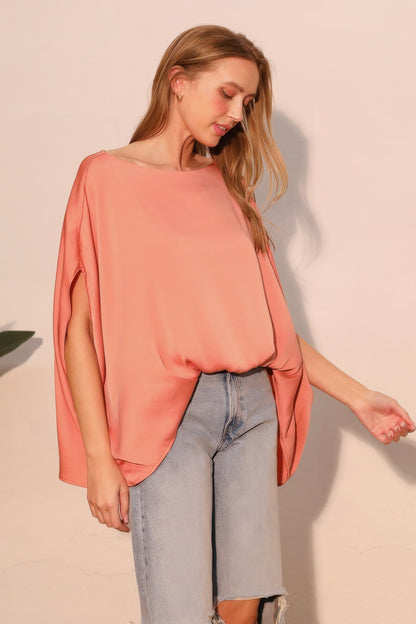 Washed Poly Silk Boat Neck Caftan Top - All Season Fashion