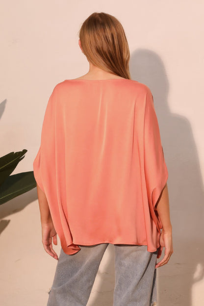 Washed Poly Silk Boat Neck Caftan Top - All Season Fashion