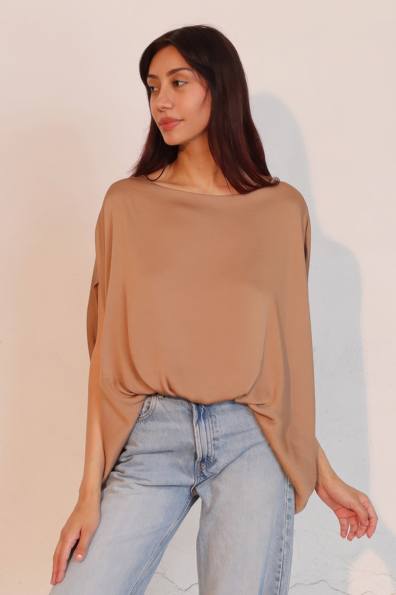 Washed Poly Silk Boat Neck Caftan Top - All Season Fashion
