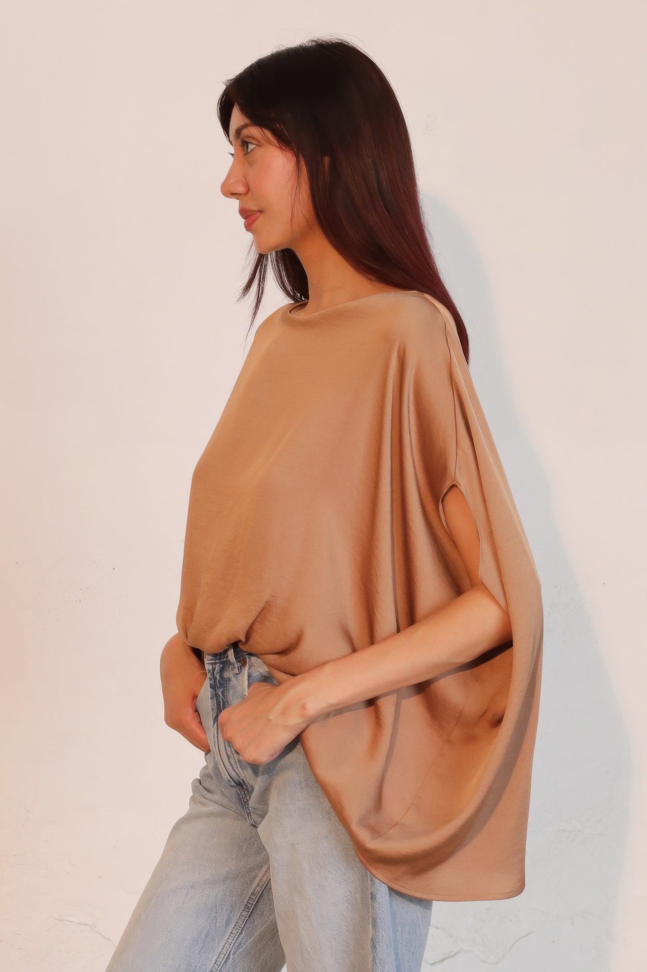 Washed Poly Silk Boat Neck Caftan Top - All Season Fashion