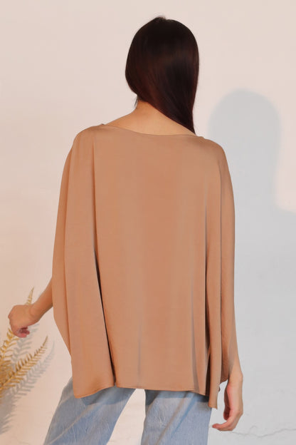 Washed Poly Silk Boat Neck Caftan Top - All Season Fashion