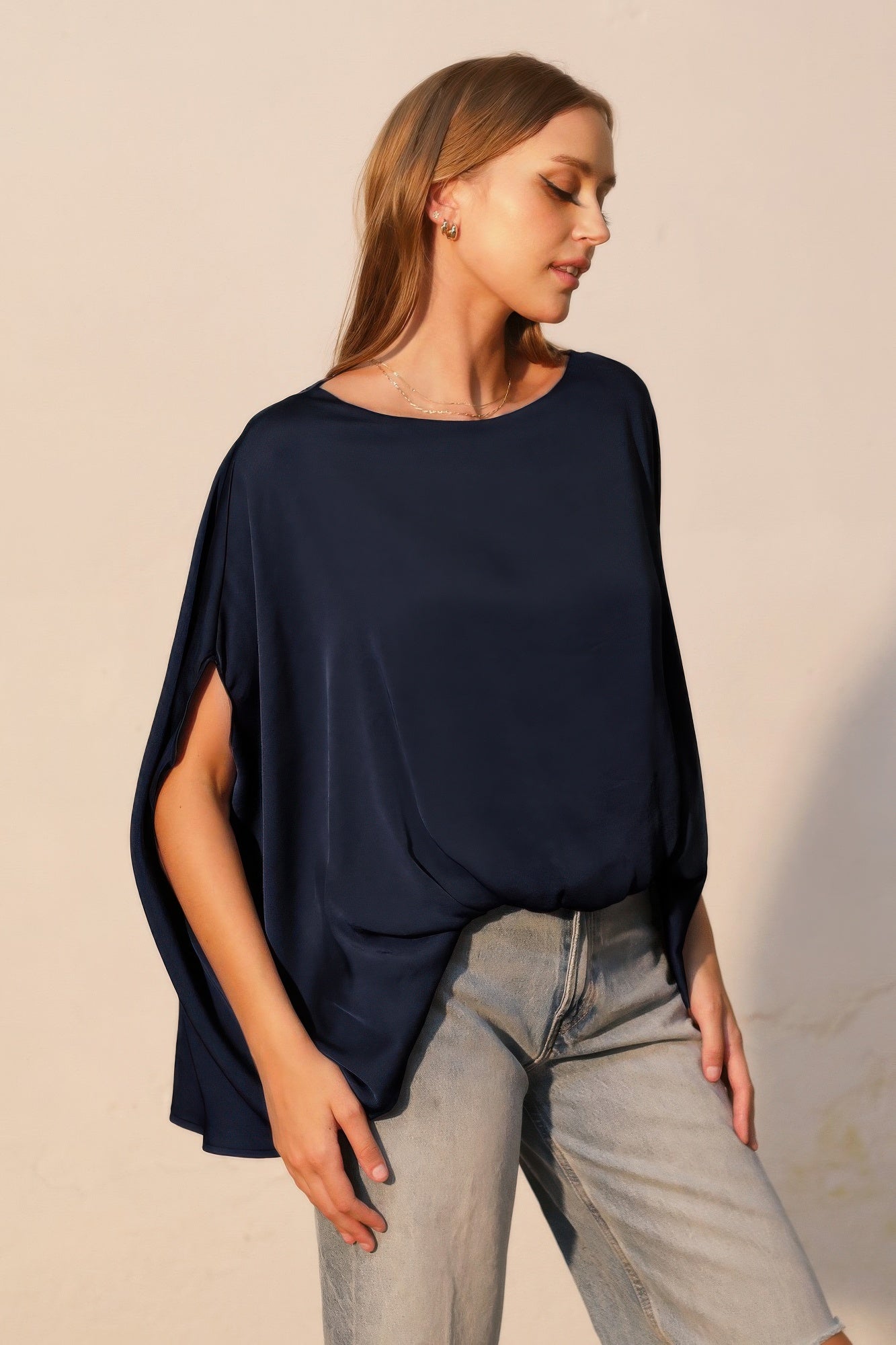 Washed Poly Silk Boat Neck Caftan Top - All Season Fashion
