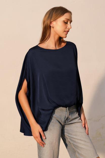 Washed Poly Silk Boat Neck Caftan Top - All Season Fashion