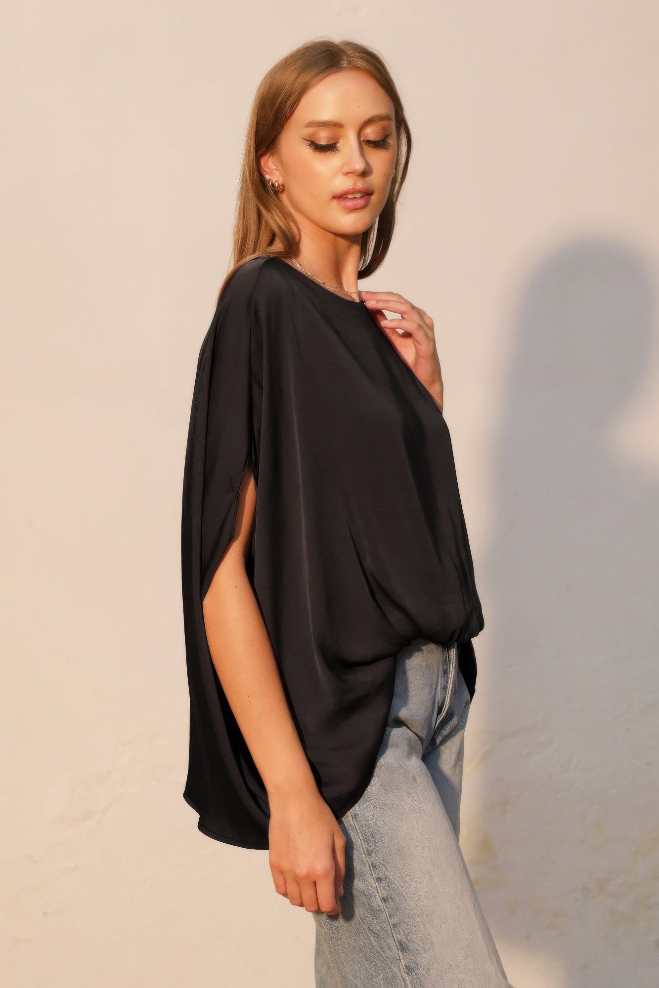 Washed Poly Silk Boat Neck Caftan Top - All Season Fashion
