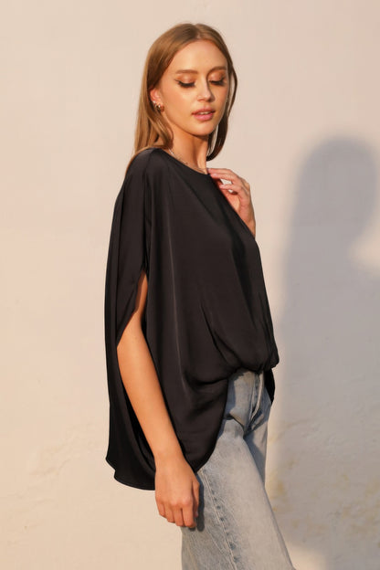 Washed Poly Silk Boat Neck Caftan Top - All Season Fashion
