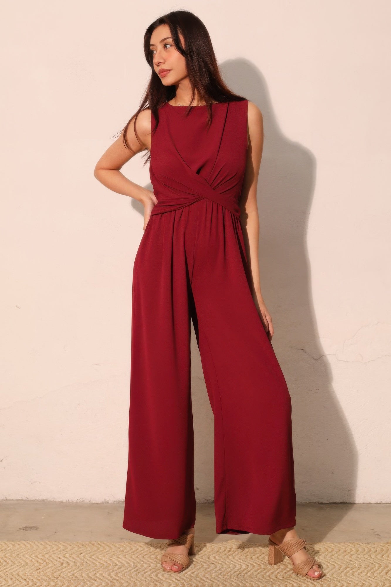 Textured Solid Twist Front Jumpsuit - All Season Fashion
