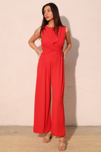 Textured Solid Twist Front Jumpsuit - All Season Fashion