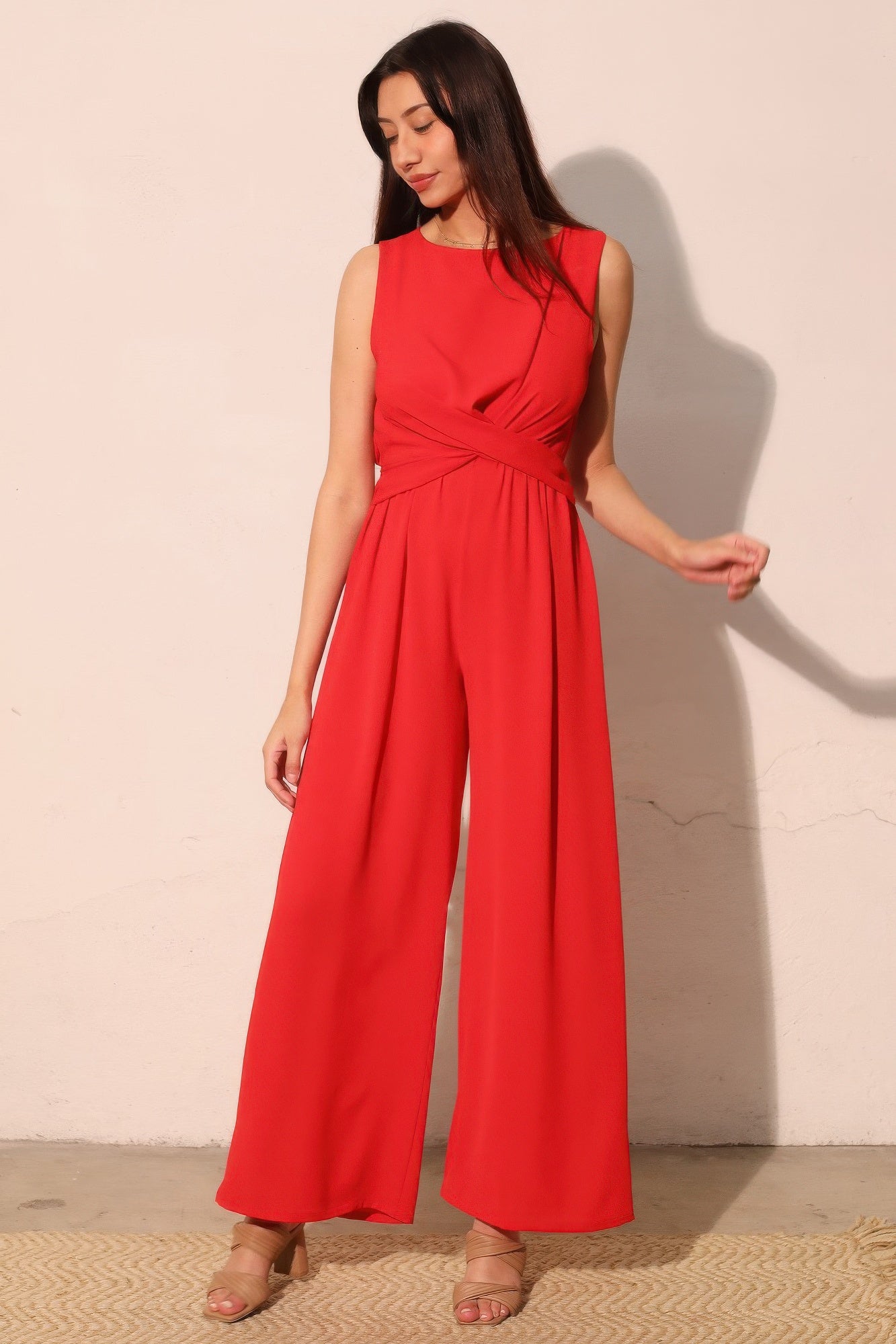 Textured Solid Twist Front Jumpsuit - All Season Fashion