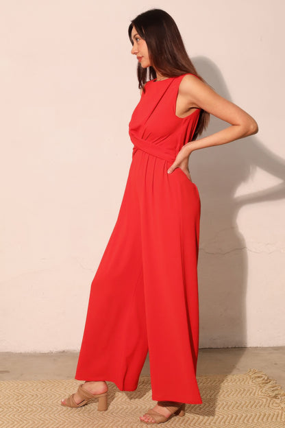 Textured Solid Twist Front Jumpsuit - All Season Fashion