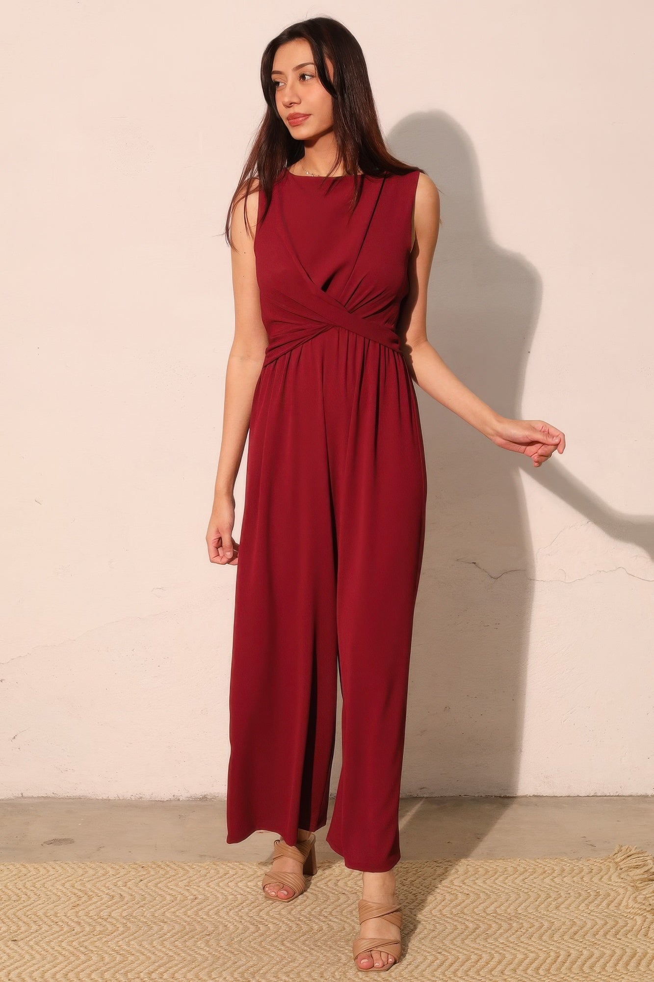 Textured Solid Twist Front Jumpsuit - All Season Fashion
