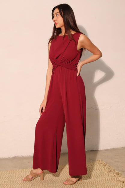 Textured Solid Twist Front Jumpsuit - All Season Fashion