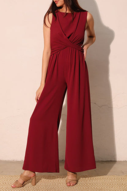 Textured Solid Twist Front Jumpsuit - All Season Fashion