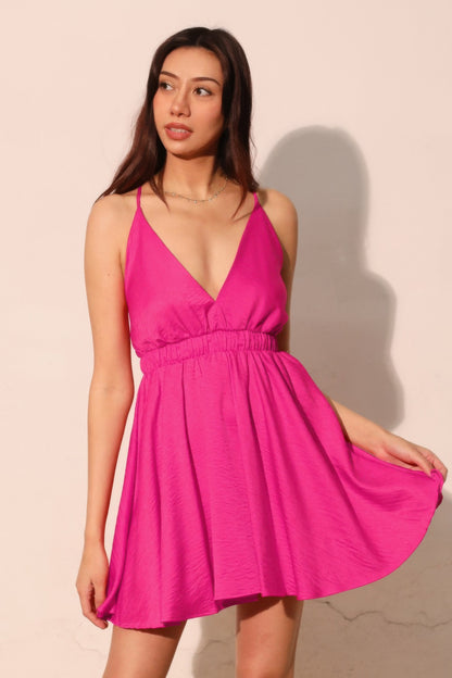 Washed Satin Crepe Cami Skater Dress - All Season Fashion