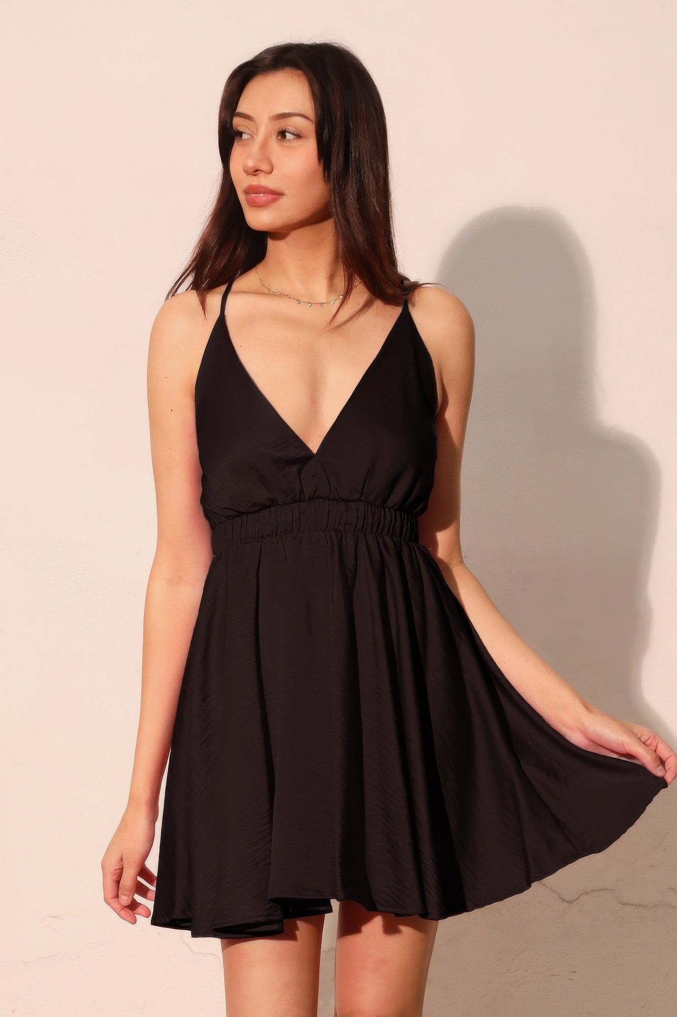 Washed Satin Crepe Cami Skater Dress - All Season Fashion
