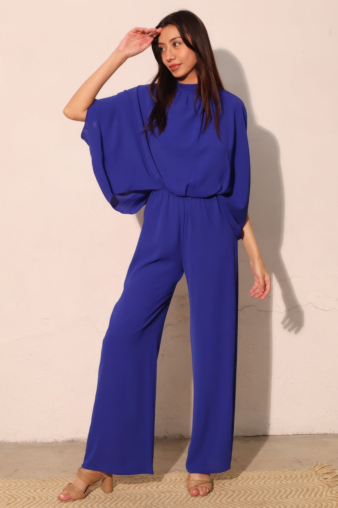 Textured Solid Mock Neck Caftan Jumpsuit - All Season Fashion