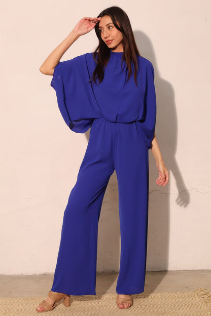 Textured Solid Mock Neck Caftan Jumpsuit - All Season Fashion
