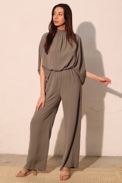 Textured Solid Mock Neck Caftan Jumpsuit - All Season Fashion
