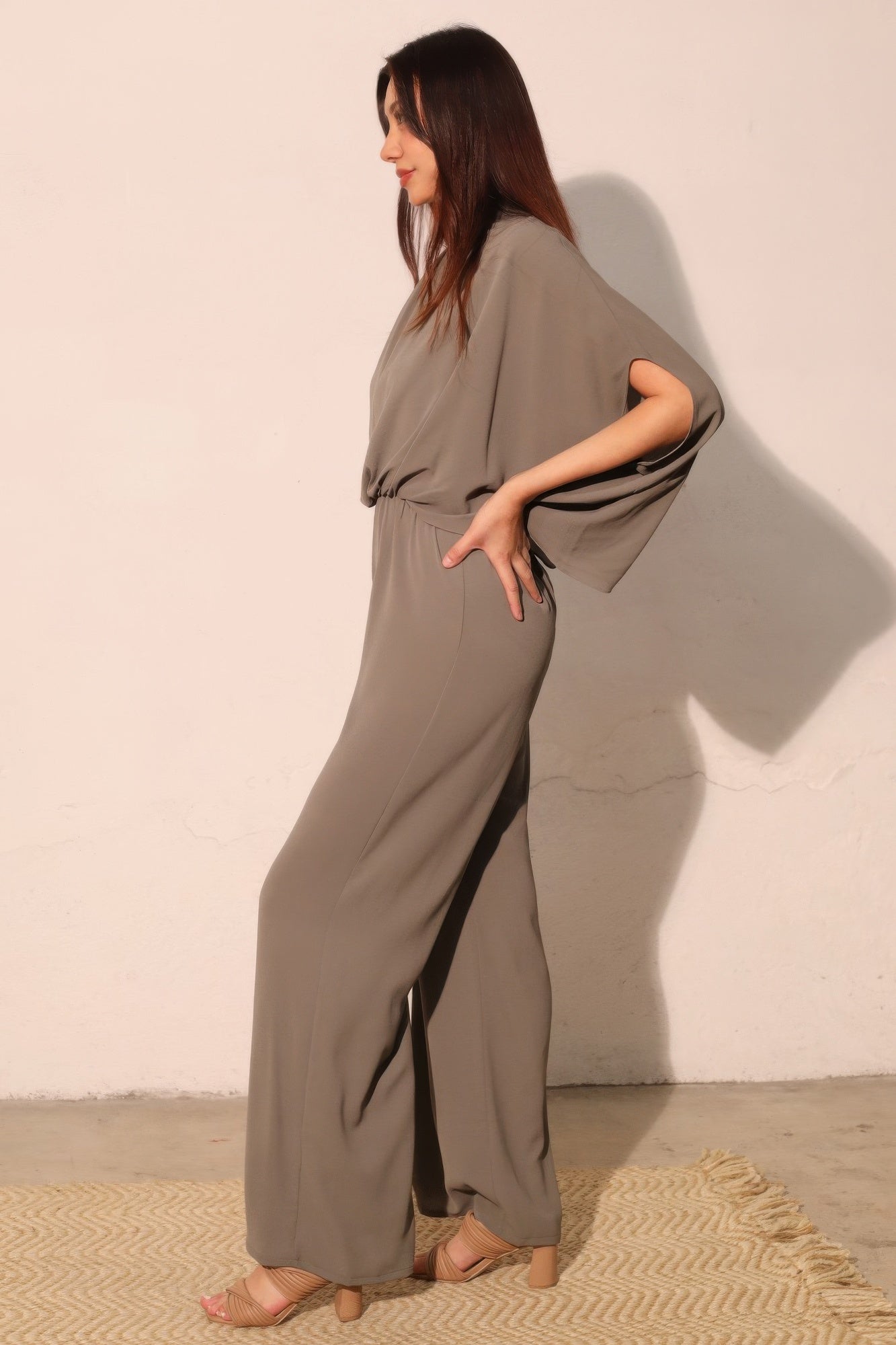 Textured Solid Mock Neck Caftan Jumpsuit - All Season Fashion
