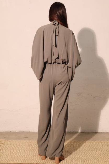 Textured Solid Mock Neck Caftan Jumpsuit - All Season Fashion