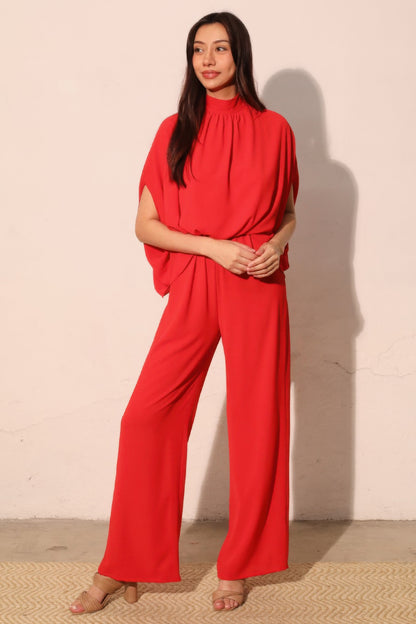 Textured Solid Mock Neck Caftan Jumpsuit - All Season Fashion