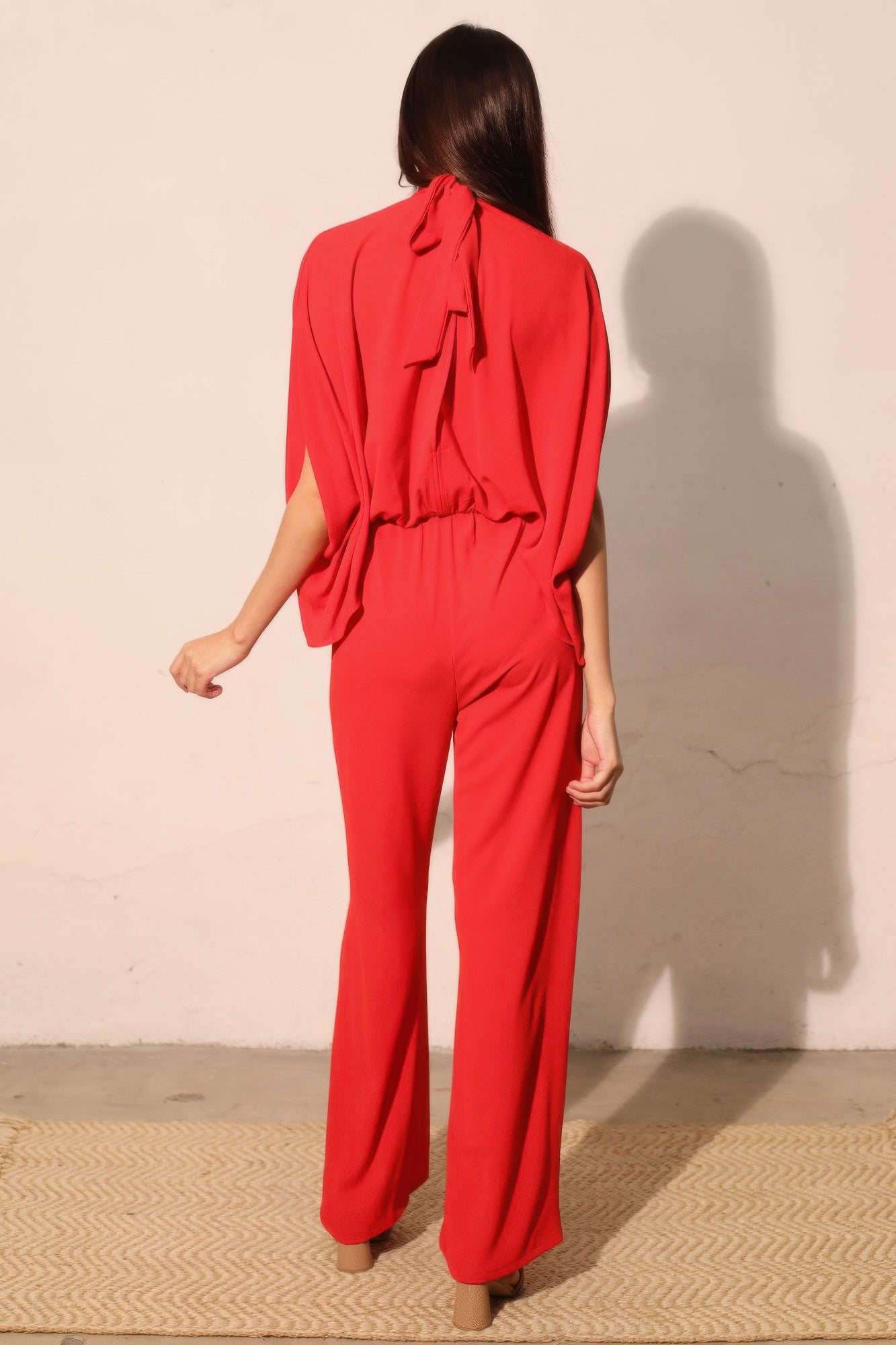 Textured Solid Mock Neck Caftan Jumpsuit - All Season Fashion