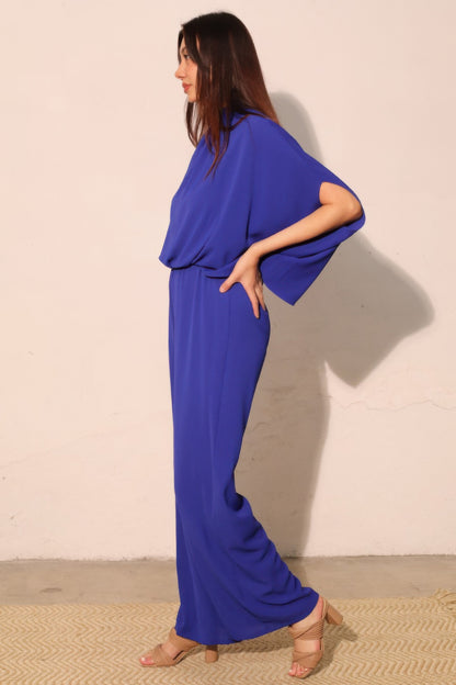 Textured Solid Mock Neck Caftan Jumpsuit - All Season Fashion