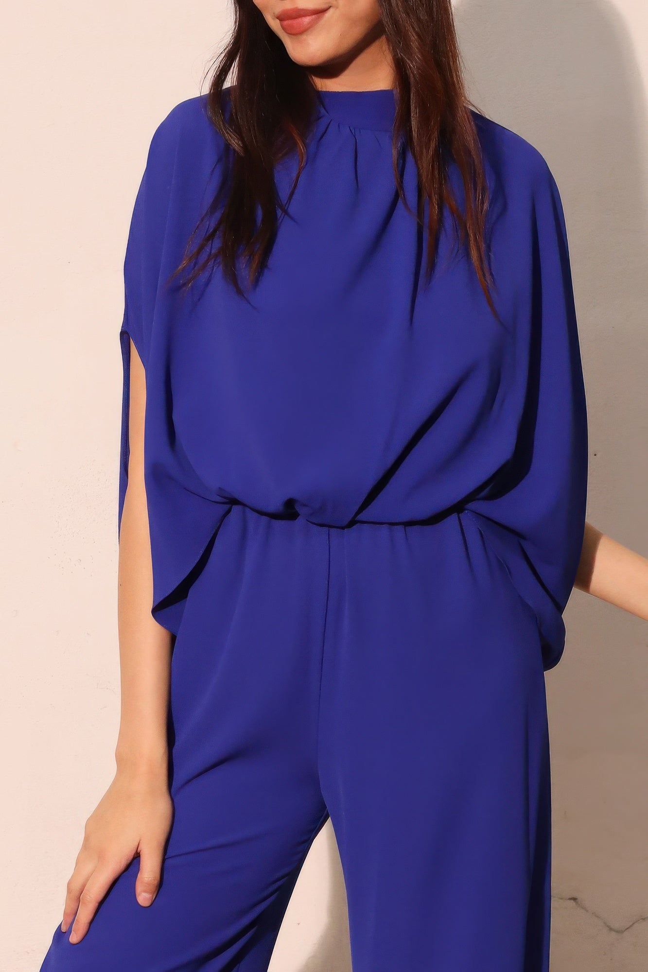 Textured Solid Mock Neck Caftan Jumpsuit - All Season Fashion