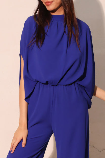 Textured Solid Mock Neck Caftan Jumpsuit - All Season Fashion