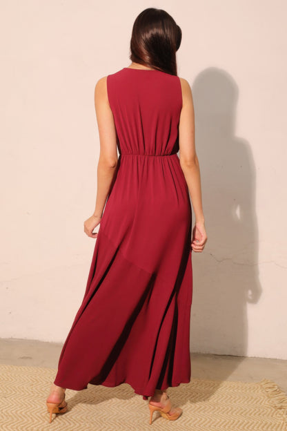 Textured Solid V-neck Maxi Dress - All Season Fashion