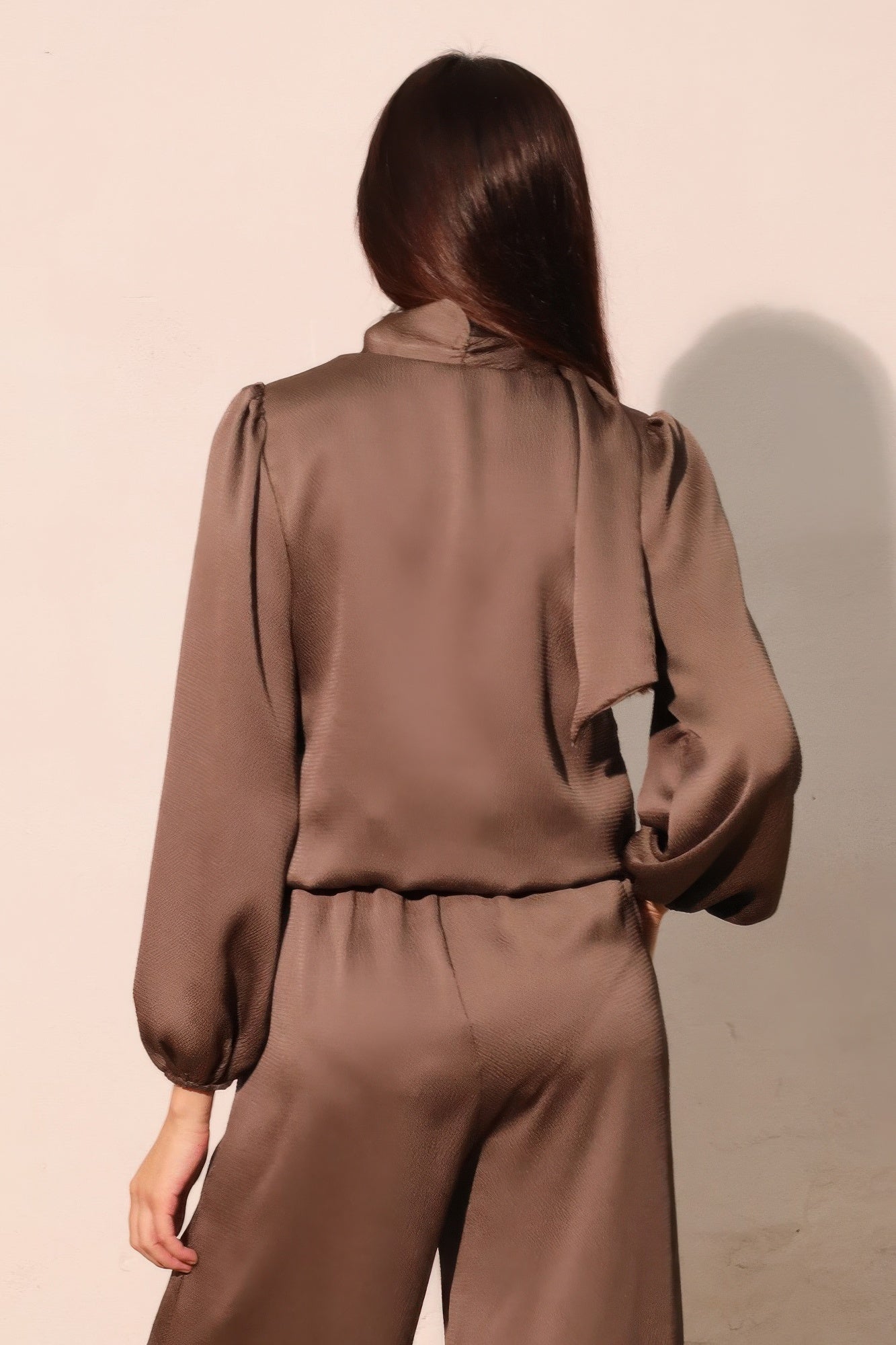 Hammered Satin Tie Neck Bubble Top - All Season Fashion
