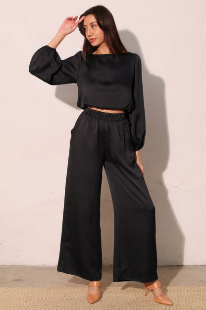Hammered Satin Long Sleeve Crop Top - All Season Fashion