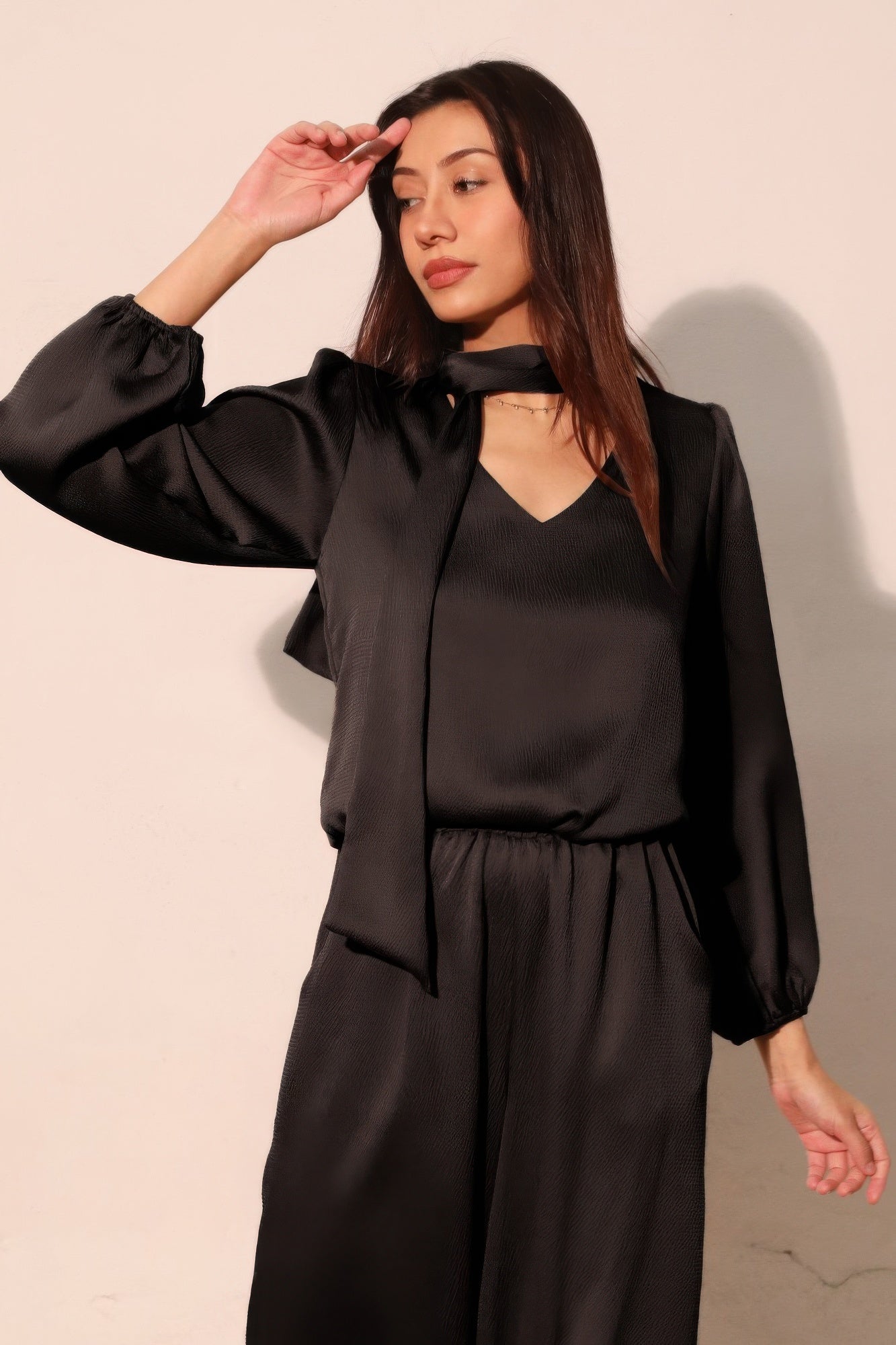 Hammered Satin Long Sleeve Crop Top - All Season Fashion