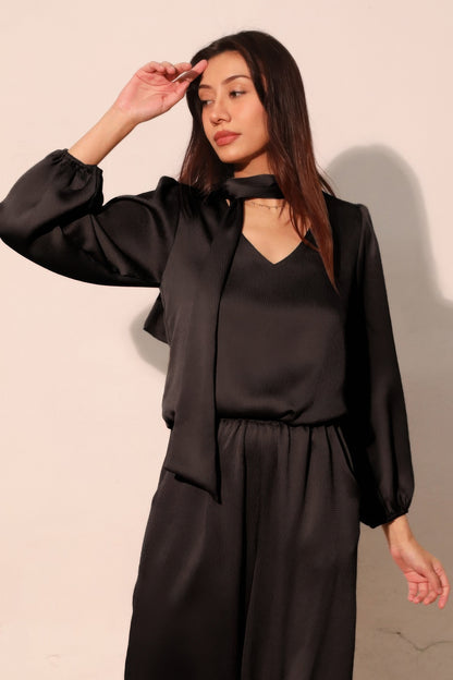 Hammered Satin Long Sleeve Crop Top - All Season Fashion