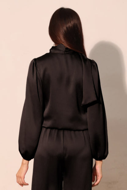 Hammered Satin Long Sleeve Crop Top - All Season Fashion