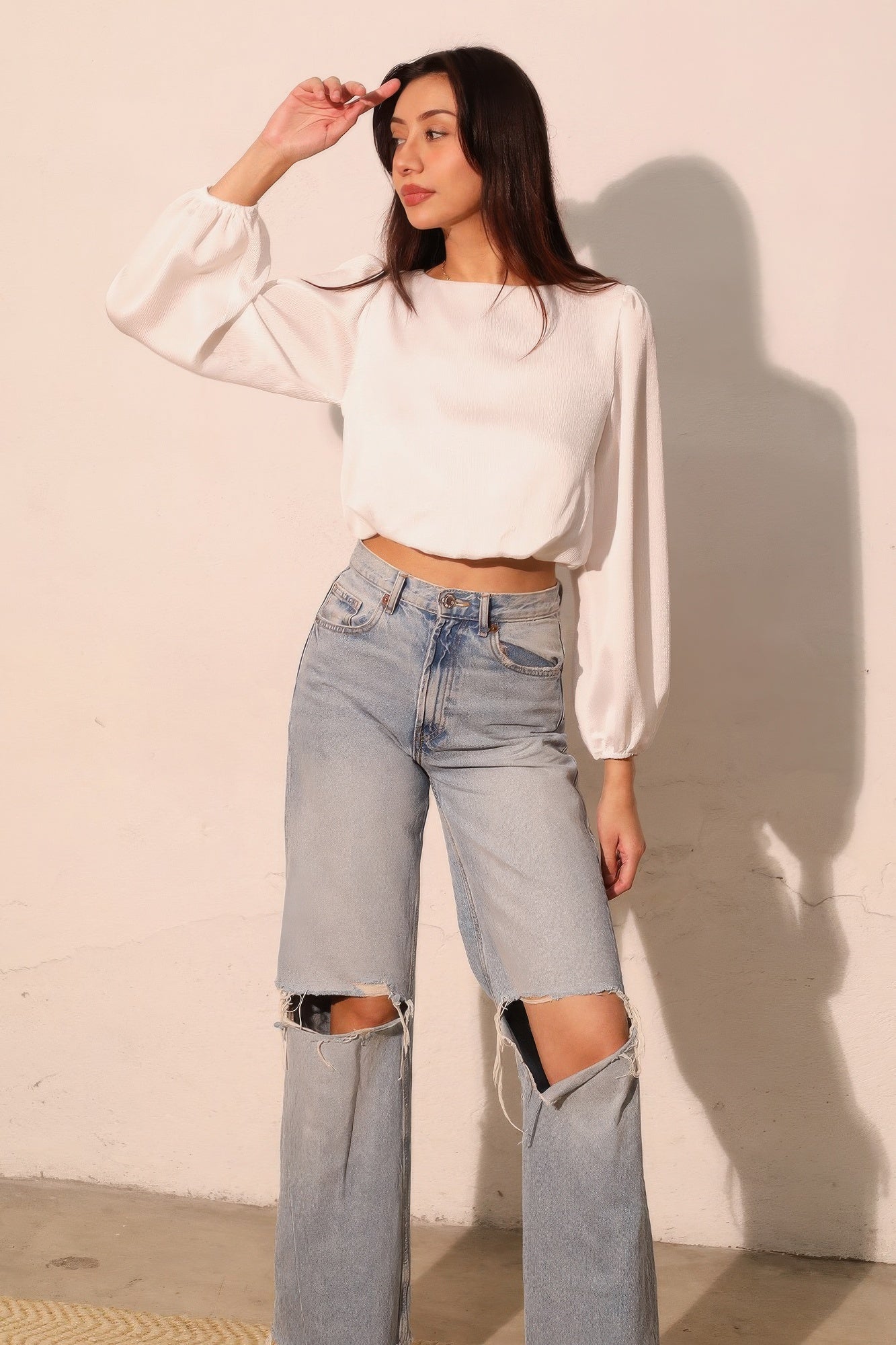 Hammered Satin Long Sleeve Crop Top - All Season Fashion
