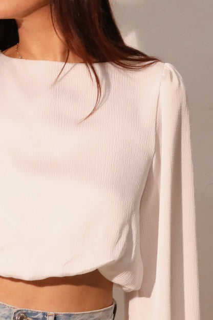Hammered Satin Long Sleeve Crop Top - All Season Fashion