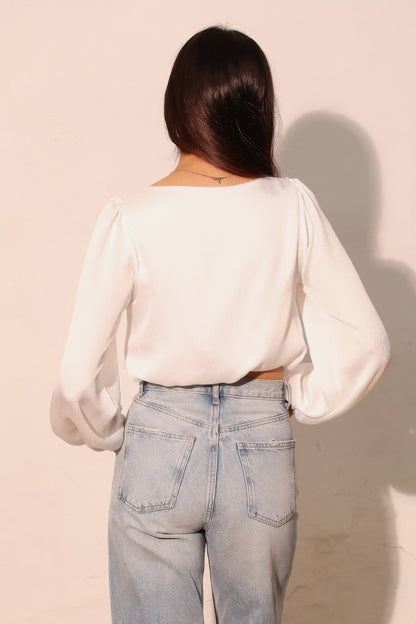 Hammered Satin Long Sleeve Crop Top - All Season Fashion