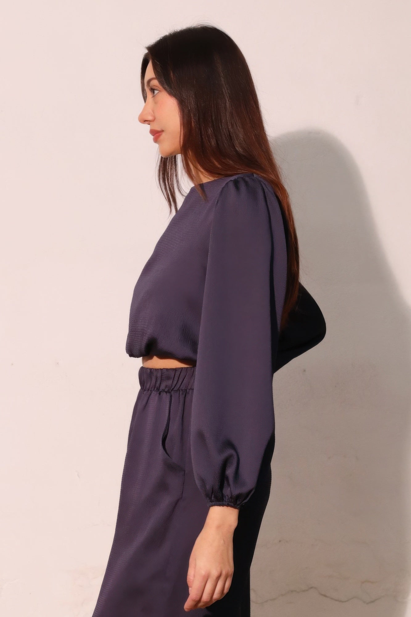 Hammered Satin Long Sleeve Crop Top - All Season Fashion