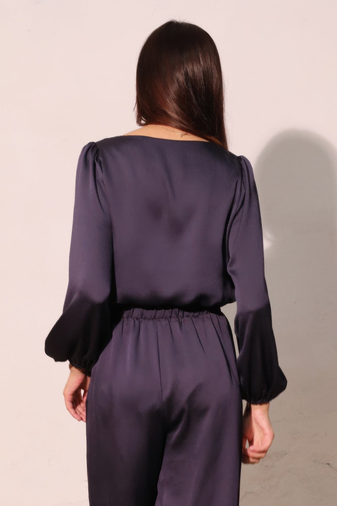 Hammered Satin Long Sleeve Crop Top - All Season Fashion