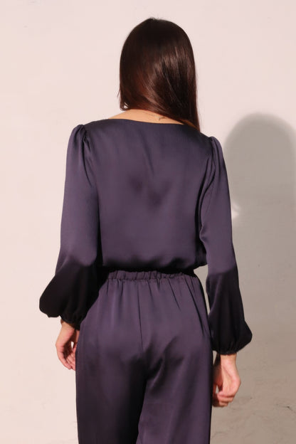Hammered Satin Long Sleeve Crop Top - All Season Fashion