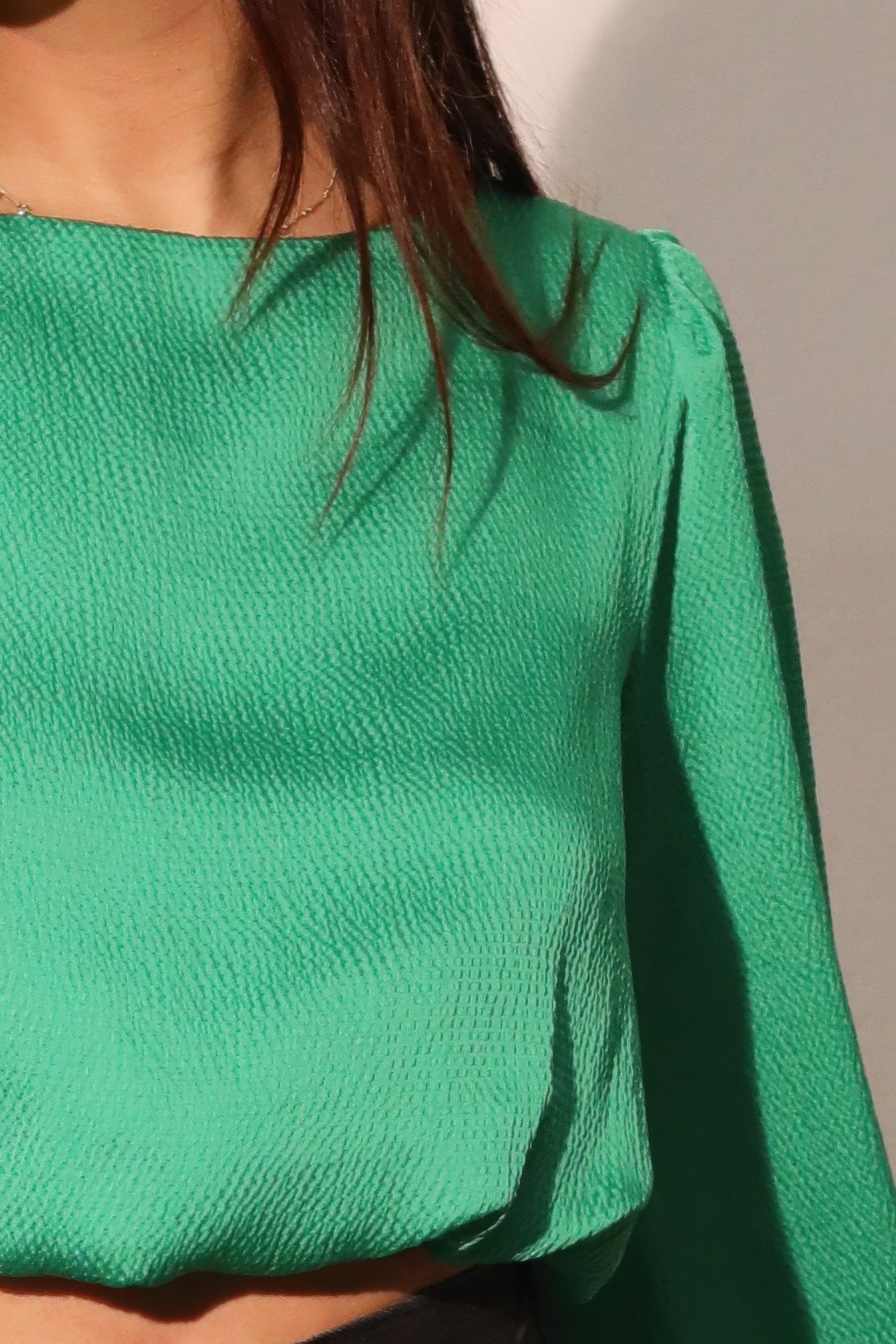Hammered Satin Long Sleeve Crop Top - All Season Fashion